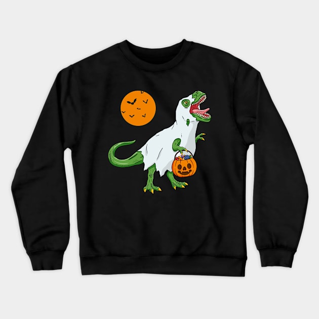 T Rex Dinosaur Halloween Ghost Scary Pumpkin Rawr Crewneck Sweatshirt by Trippycollage